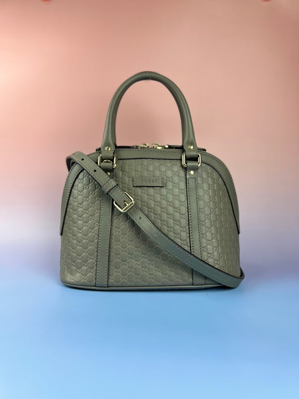 GUCCI Dome Satchel Gray Microguccissima Leather Women Shoulder Bag - Reeluxs 