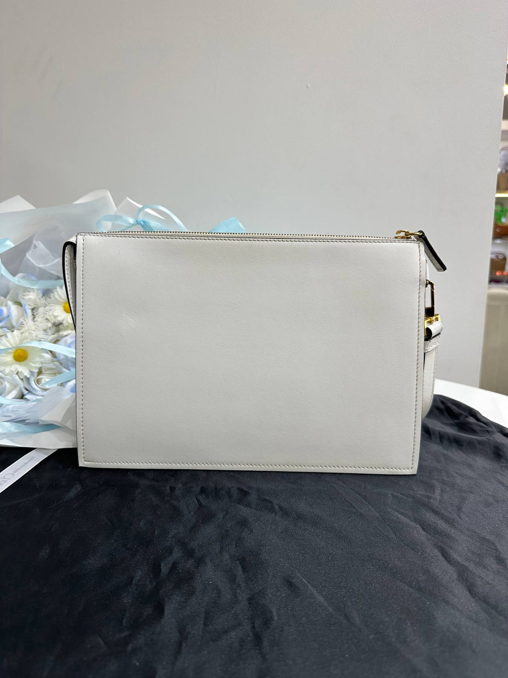 VERSACE White Leather Medusa Biggie Pouch / Clutch Bag