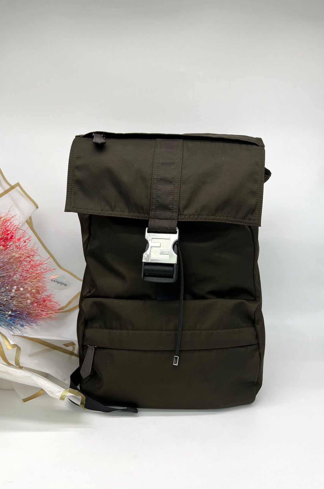 FENDI Econyl Nylon Cuoio Roma Medium Fendiness Backpack Ebano - Reeluxs 