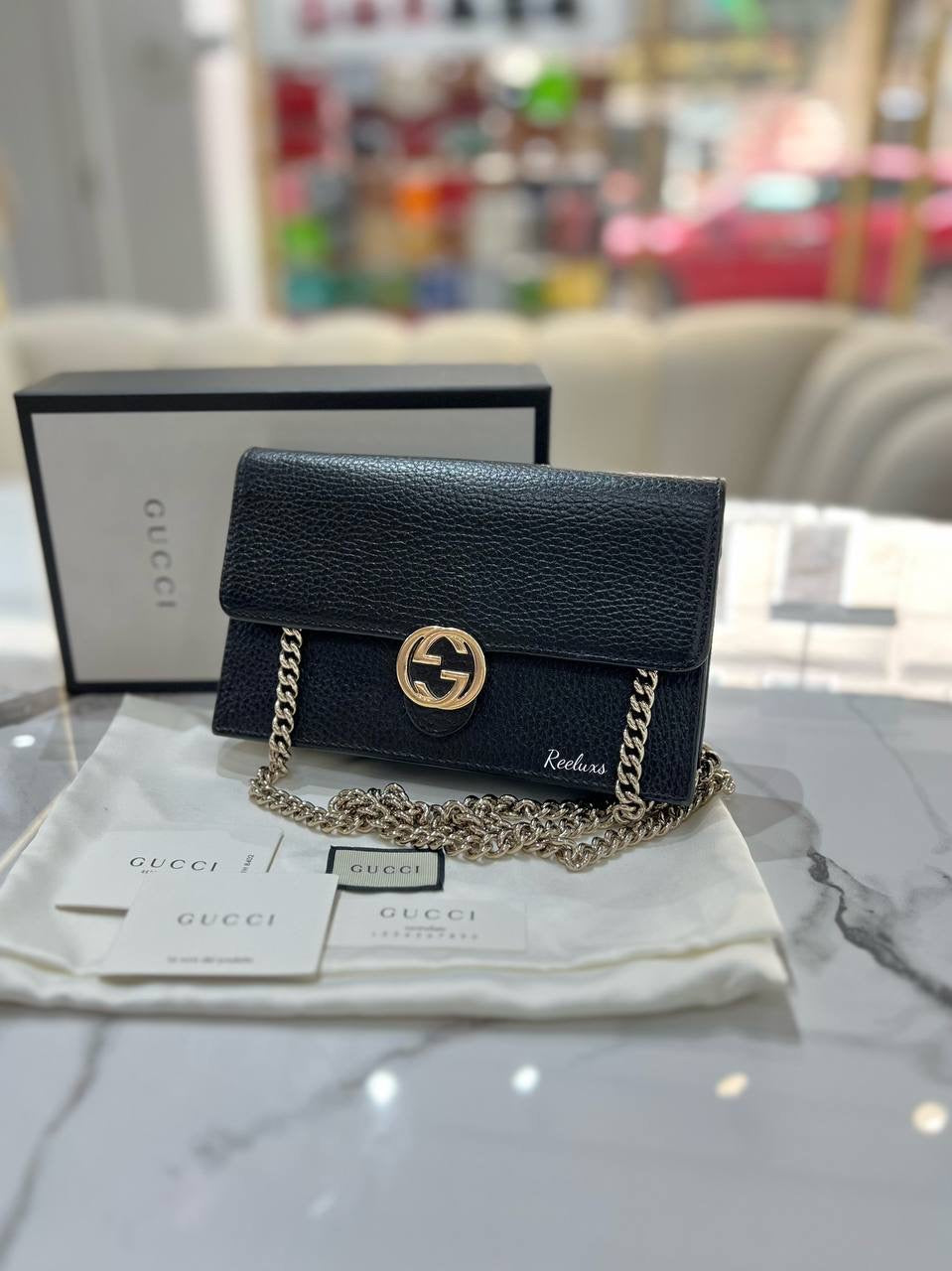GUCCI Icon GG Interlocking Wallet On Chain Black