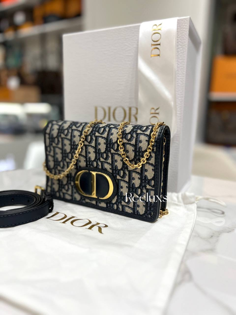 FULL SET CHRISTIAN DIOR Oblique 30 Montaigne 2-In-1 Pouch Blue