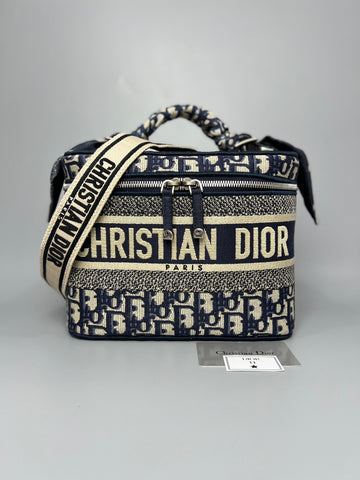 CHRISTIAN DIOR Oblique Travel Vanity Case Blue For Lady Hand & Shoulder Bag - Reeluxs 