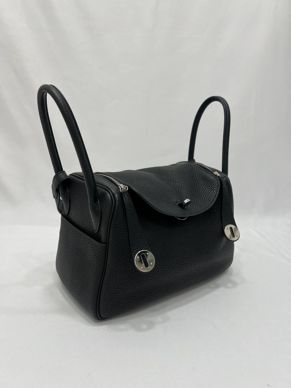 FULL SET HERMES Lindy 26 Taurillon Clemence Noir With Palladium Hardware