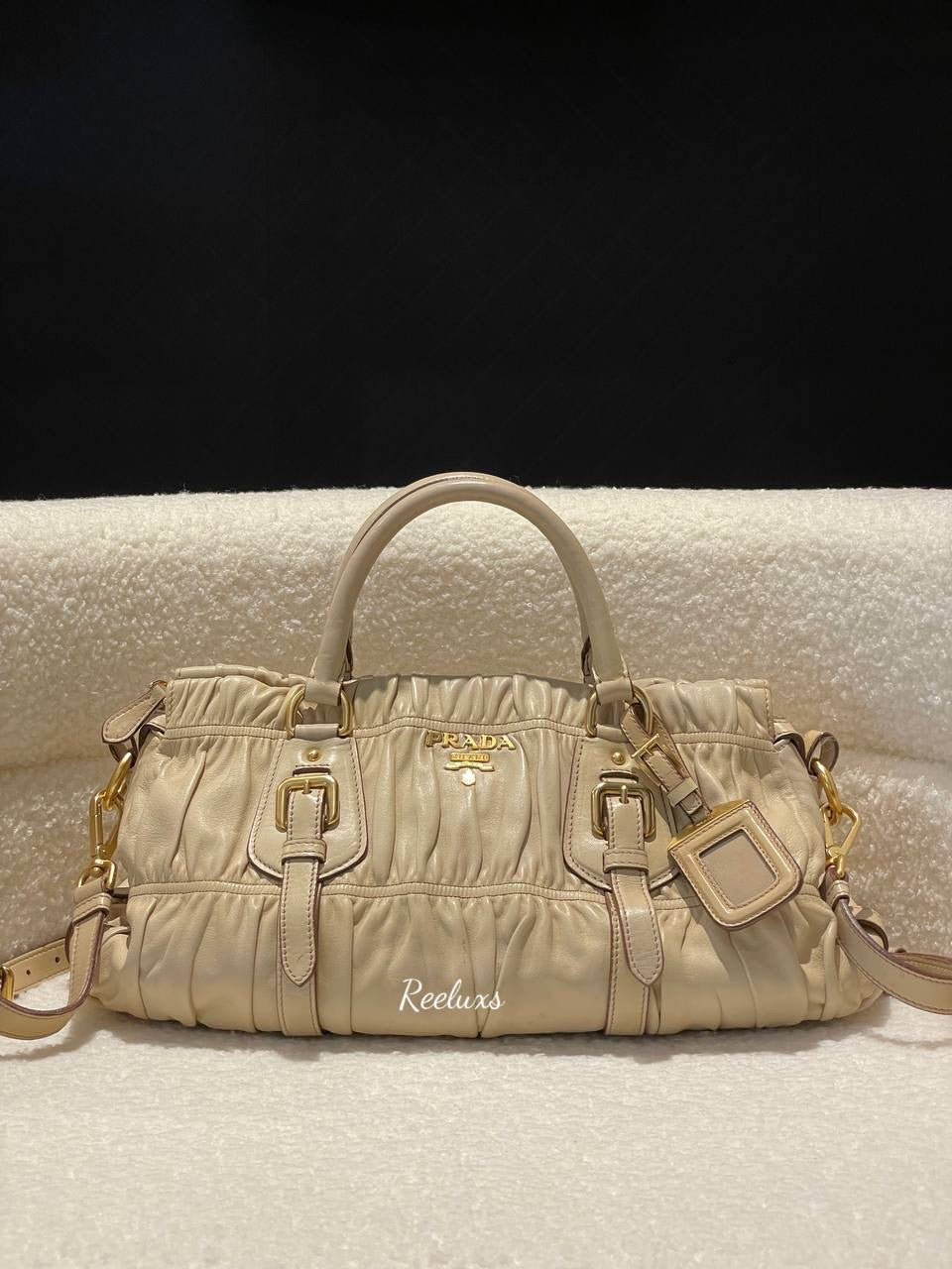 PRADA Beige Nappa  Gaufre Leather Hand Bag / Shoulder Bag