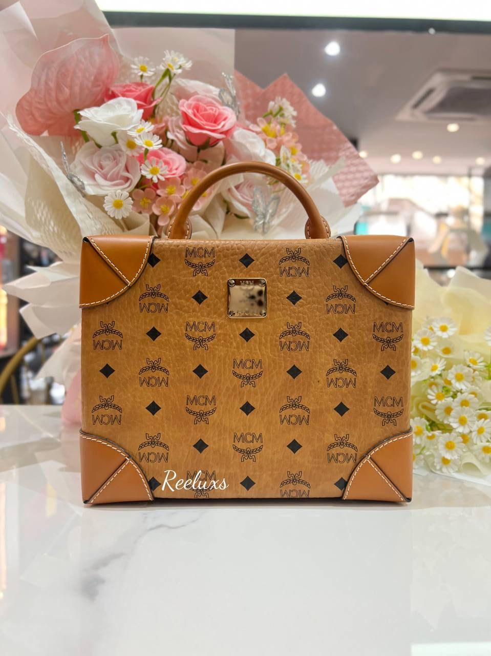 MCM Briefcase, Visetos canvas in cognac