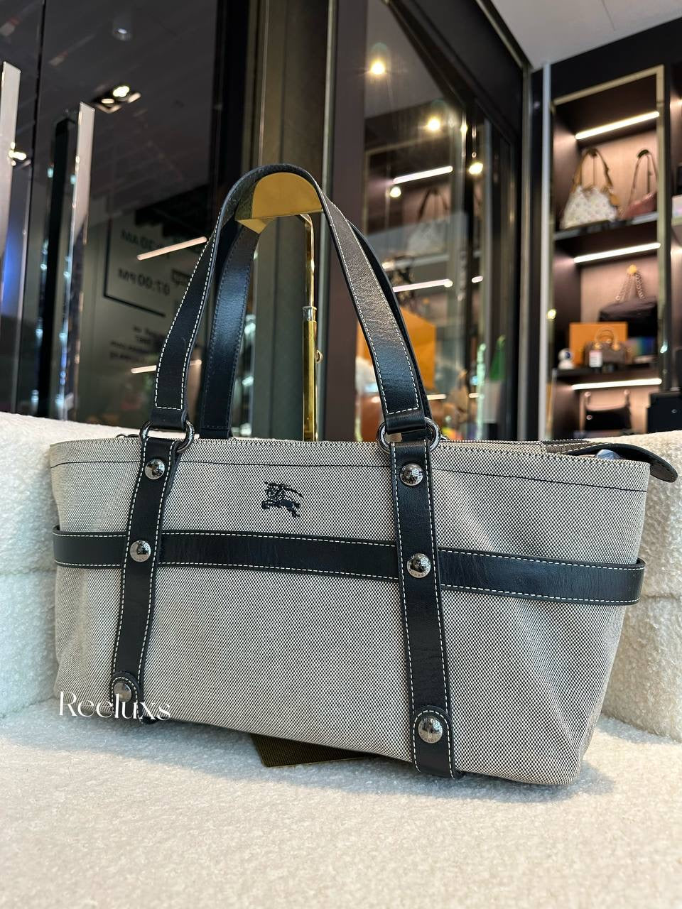 BURBERRY Blue Label Tote Bag Horse Logo Canvas Leather Women Bag JPN Original LT