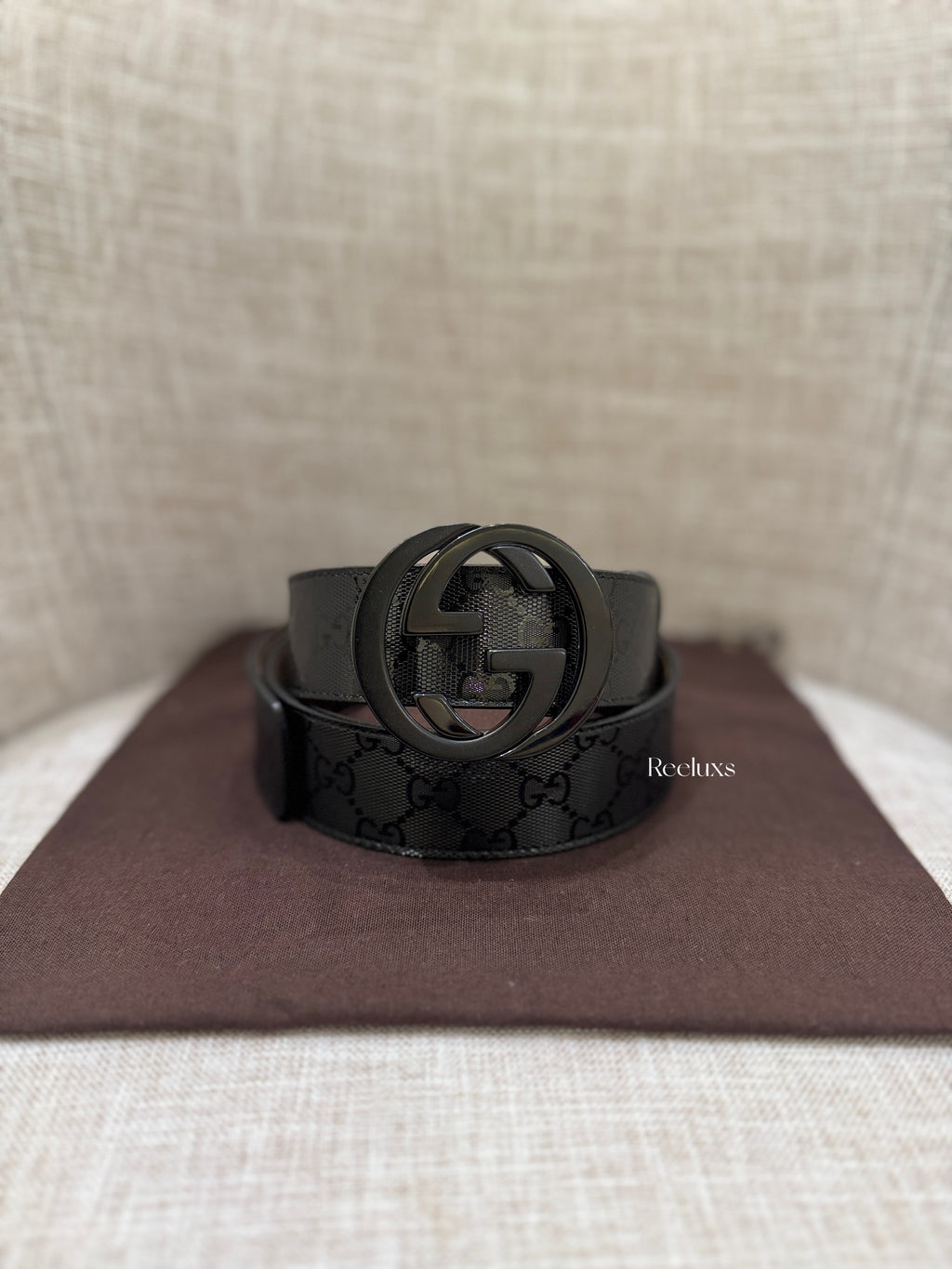GUCCI GG Imprime Interlooking G Belt Black / Charcoal