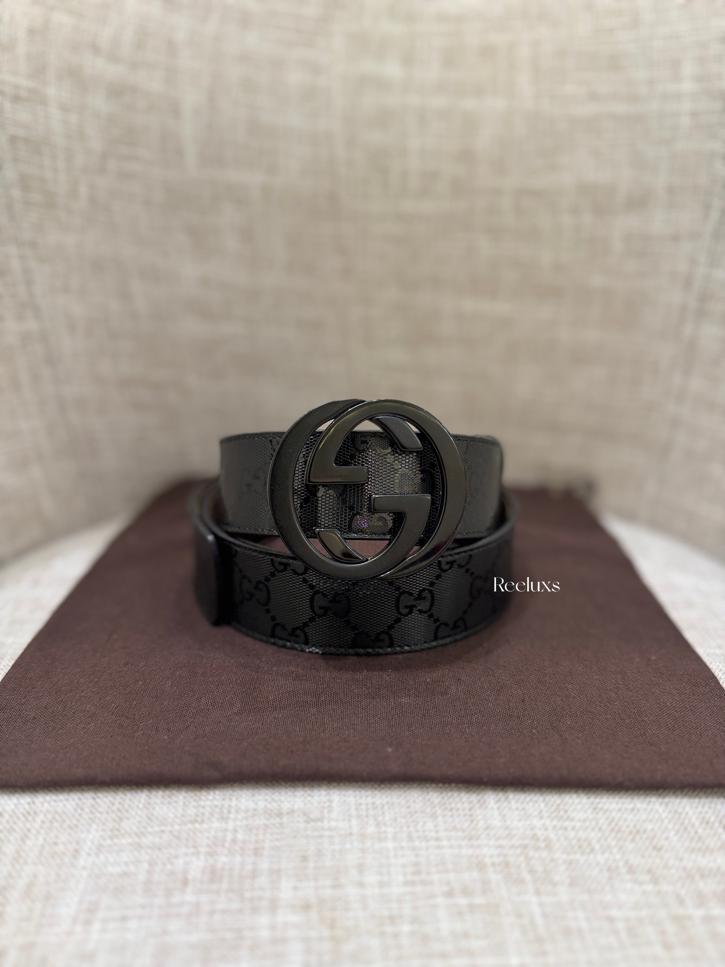 GUCCI GG Imprime Interlooking G Belt Black / Charcoal