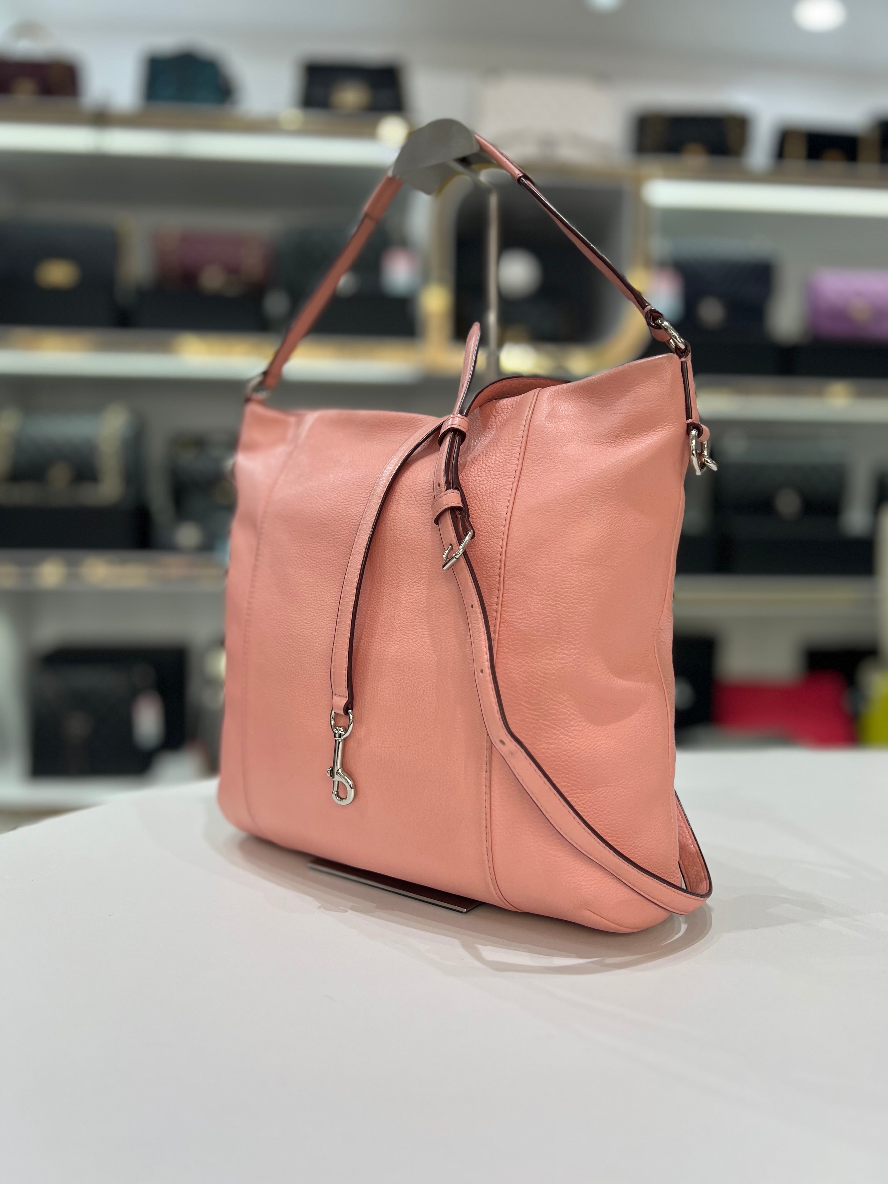 COACH Pink Soft Pebbled Leather Hobo Shoulder Bag For Women - Reeluxs 