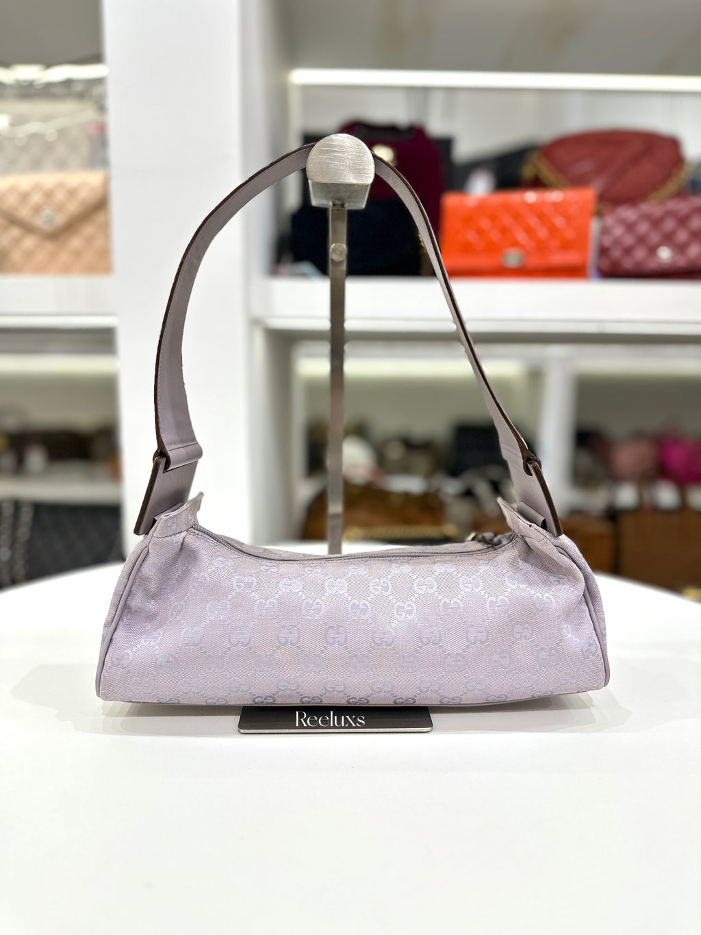 GUCCI GG Monogram Lavender Small Shoulder Bag