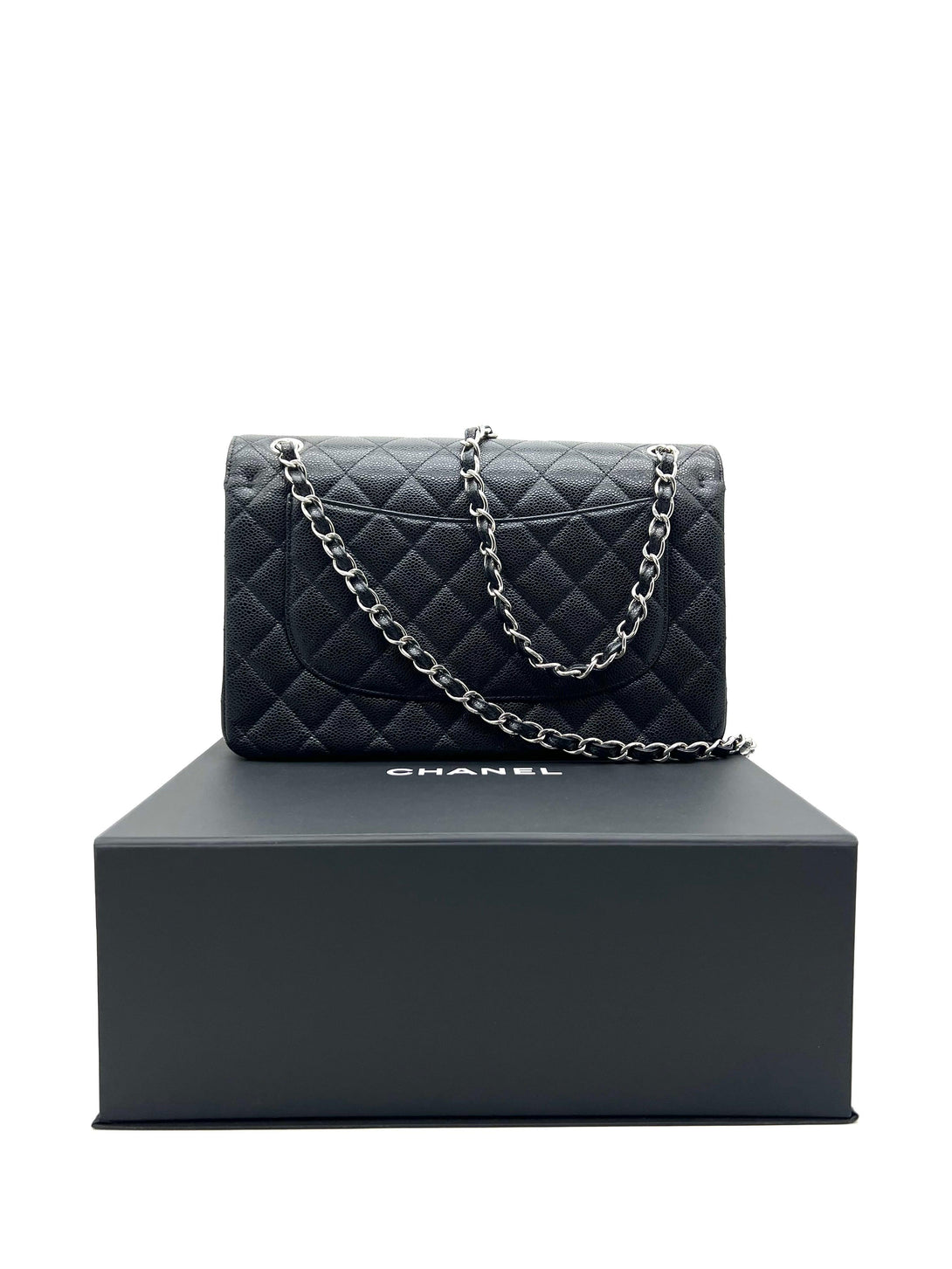 CHANEL Black Quilted Caviar Leather Jumbo Classic Double Flap For Women Shoulder Bag - Reeluxs 