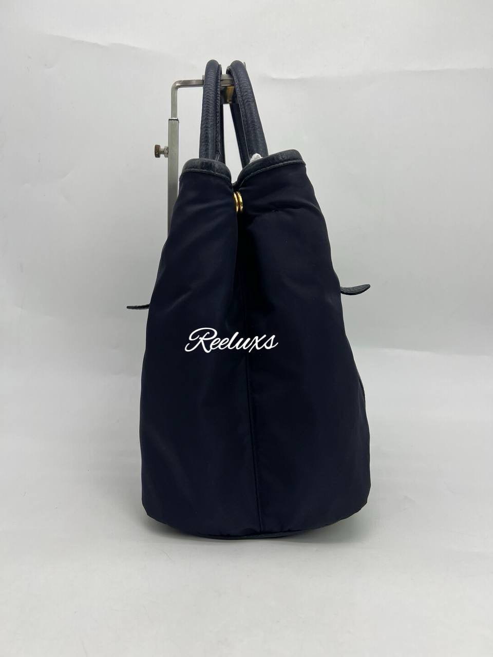 PRADA 2Way Bag Handbag Navy Nylon Leather