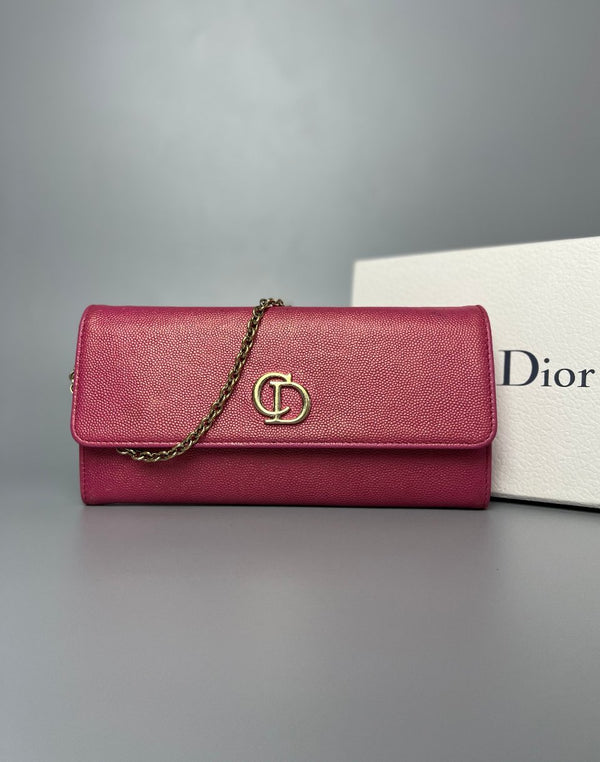 CHRISTIAN DIOR Pink Leather Chain On Wallet For Lady