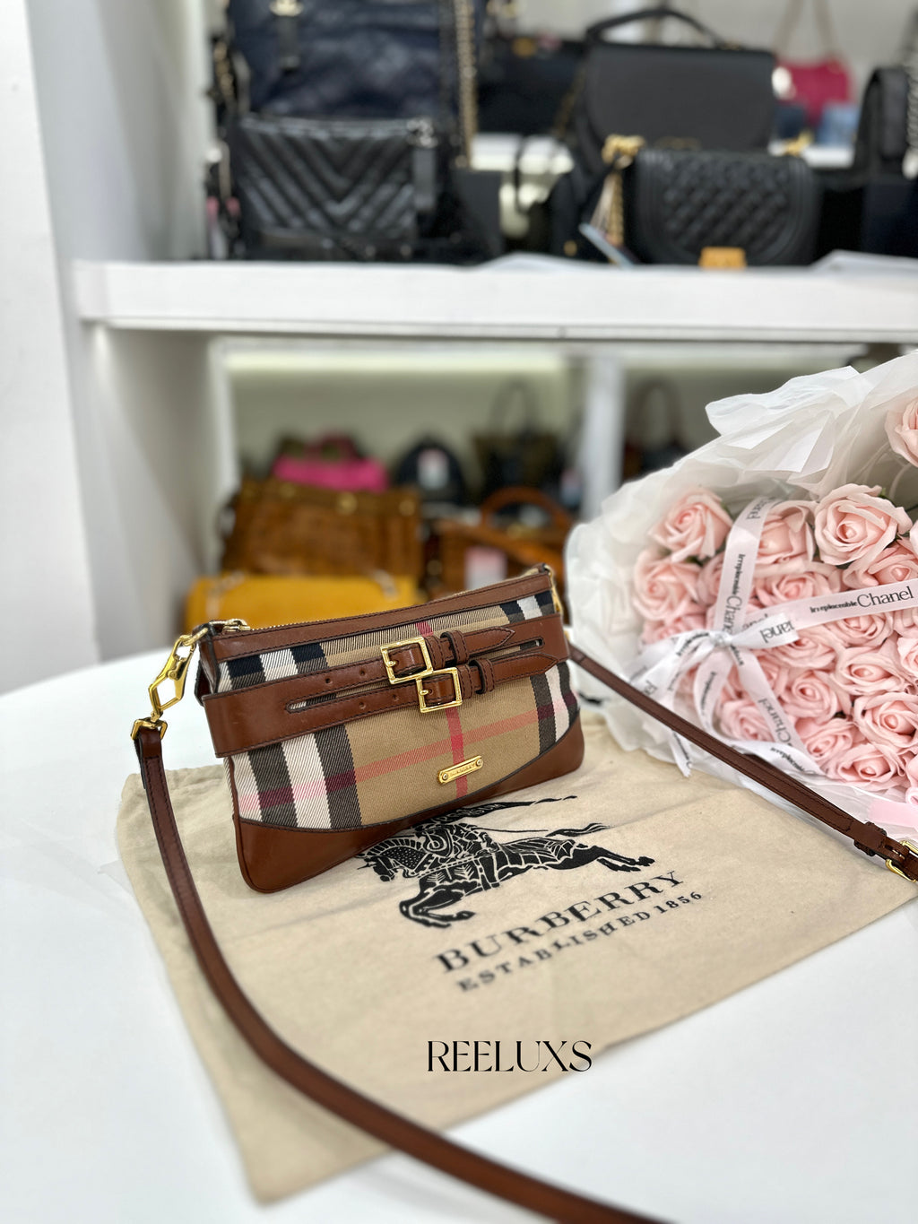 BURBERRY  House Check Bridle Calfskin Peyton Crossbody Bag