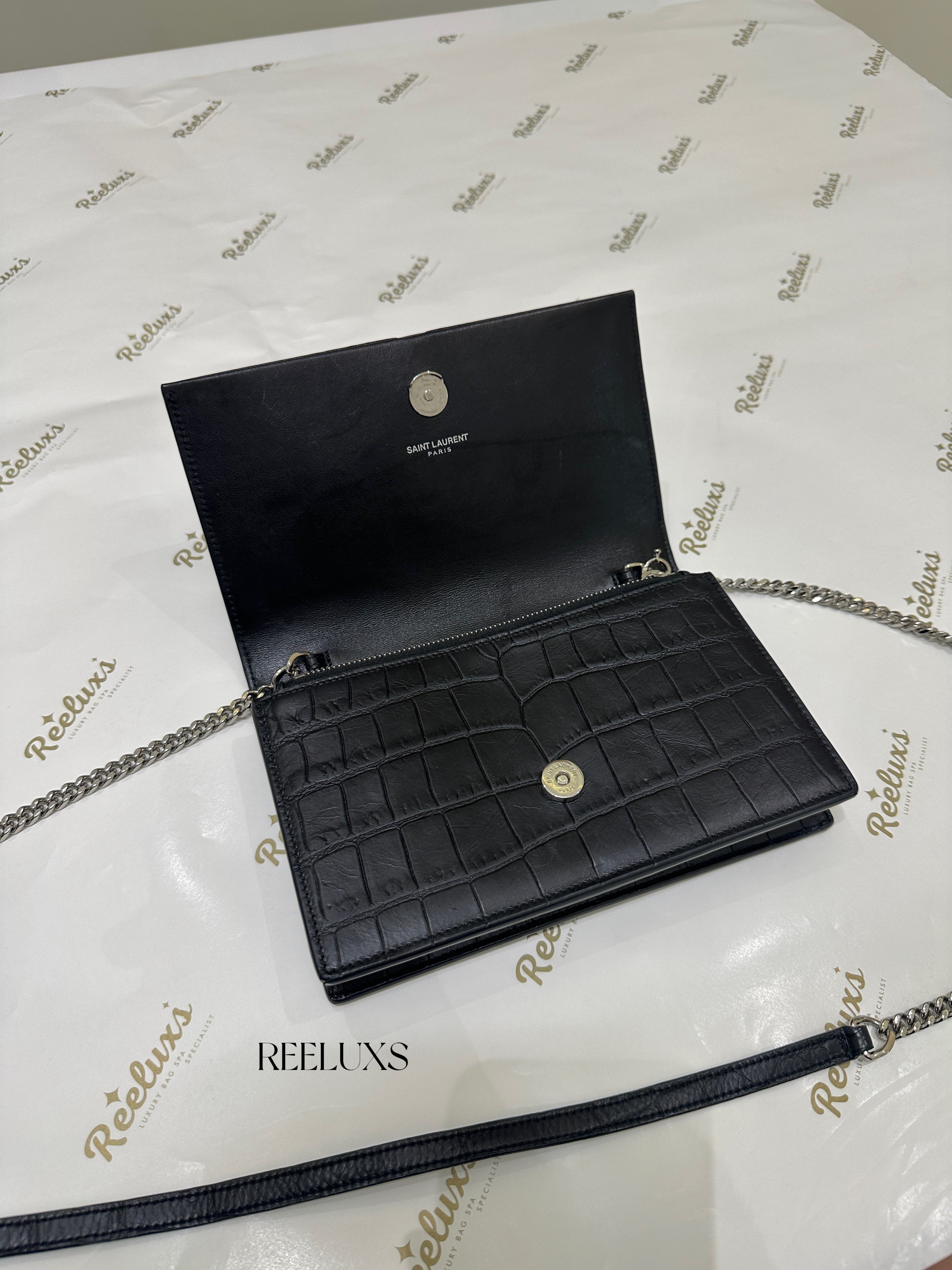 Saint Laurent YSL Kate Tassel Shoulder Bag (Croc-Embossed)