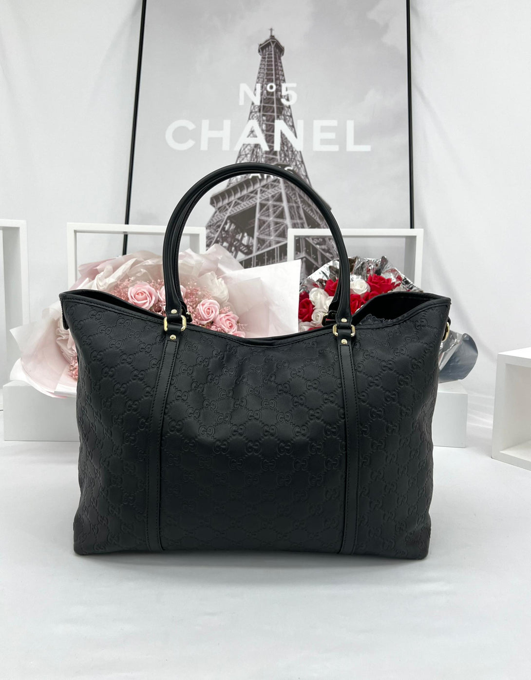 GUCCI Guccissima Leather Shopping Tote Black - Reeluxs 