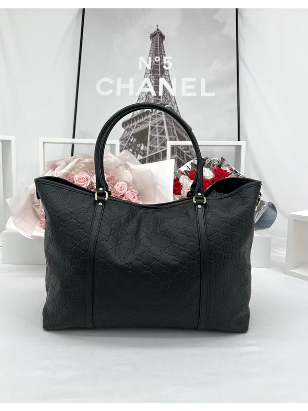 GUCCI Guccissima Leather Shopping Tote Black - Reeluxs 