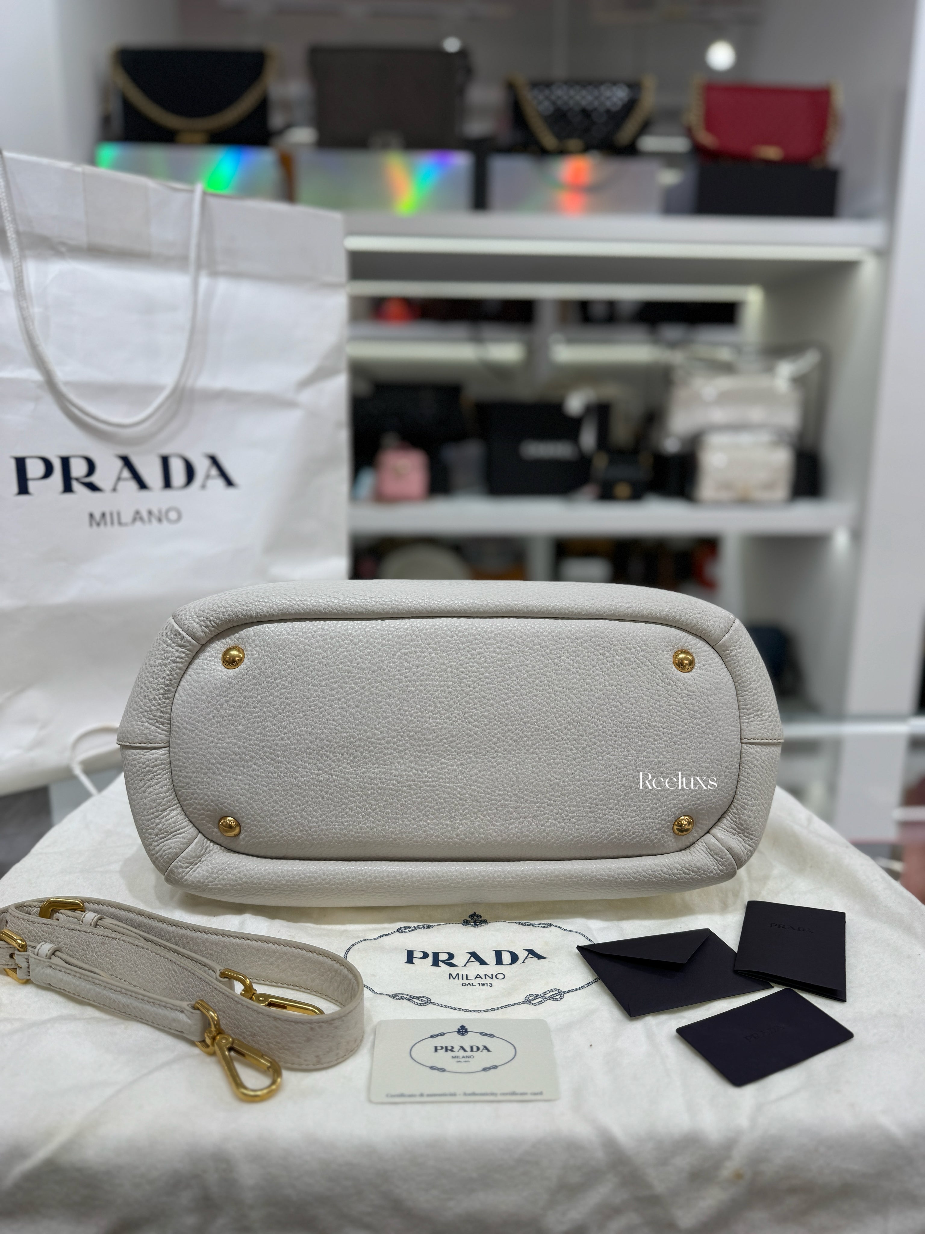 PRADA Vitello Daino Leather Sacca 2 Manici Tote