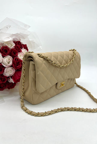 As New CHANEL Beige Colour Classic Flap Jumbo in Lambskin with gold hardware Women's Shoulder Bag - Reeluxs 