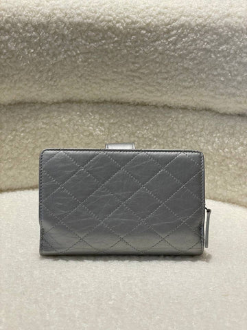 CHANEL Matelasse Coco Mark Clasp Folding Silver Wallet