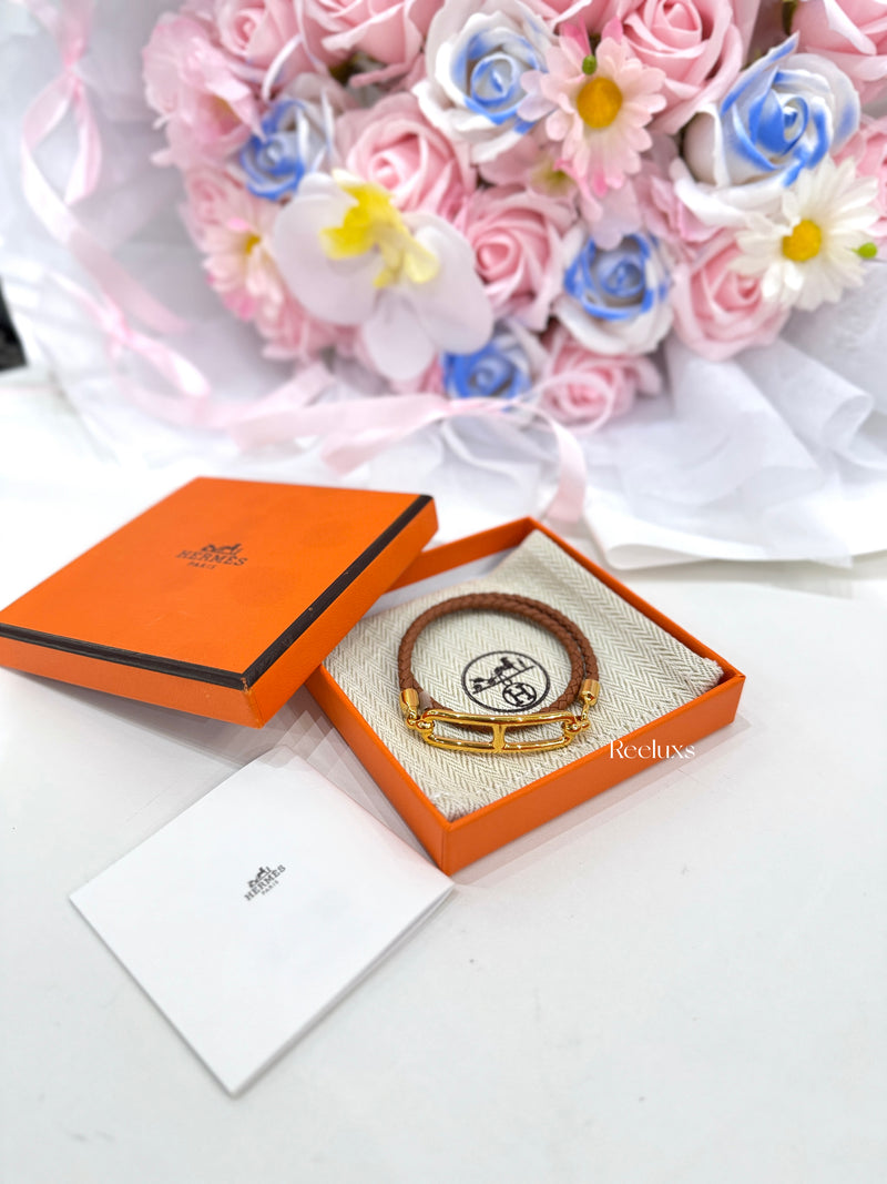 Hermès Glenan Double Tour Bracelet (Braided Leather)