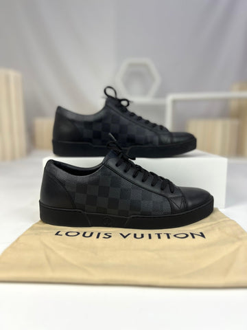 Louis Vuitton Black Monogram Sneakers Shoe Size 8 - Reeluxs 