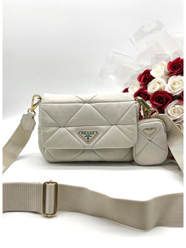 PRADA White Patchwork Leather System Crossbody Bag - Reeluxs 