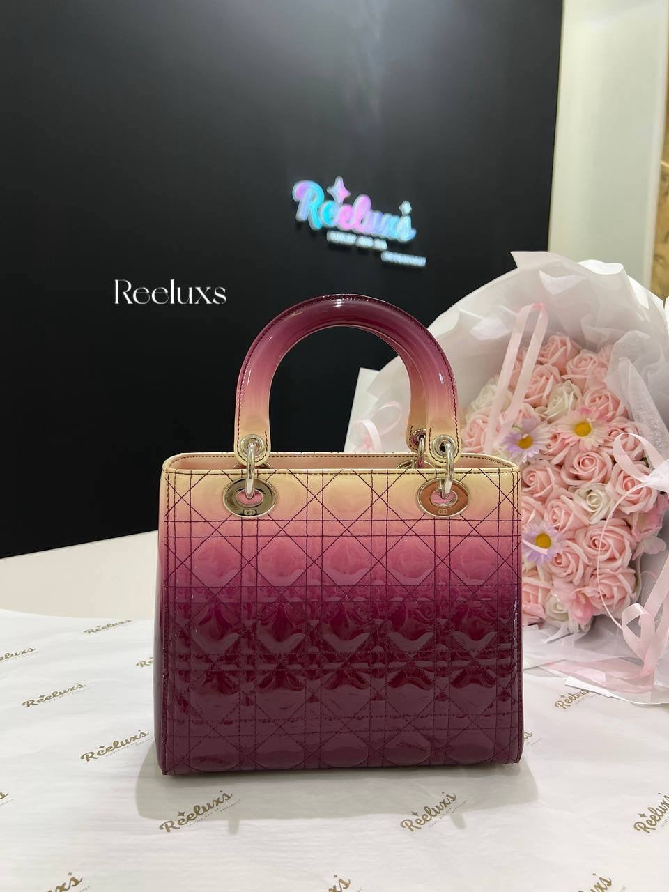 CHRISTIAN DIOR Medium Ombre Patent Leather Cannage Bag