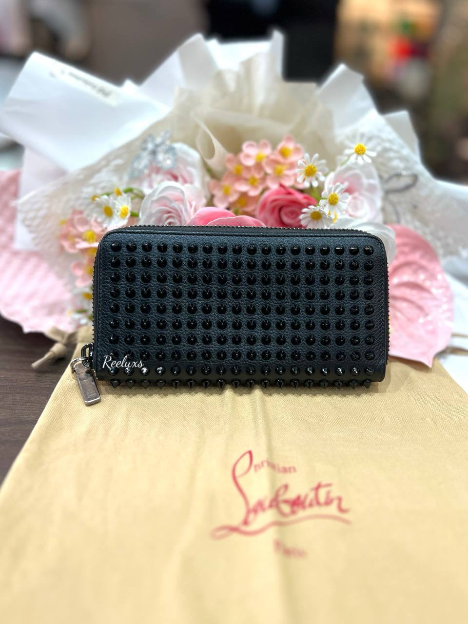 CHRISTIAN LOUBOUTIN Panettone Spike Leather Zippy Around Long Wallet