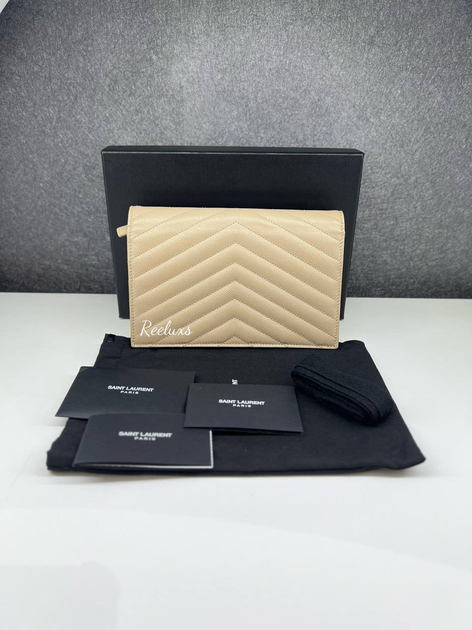 YVES SAINT LAURENT YSL Cassandra Leather Chain Wallet GHW Sling Bag( WOC )