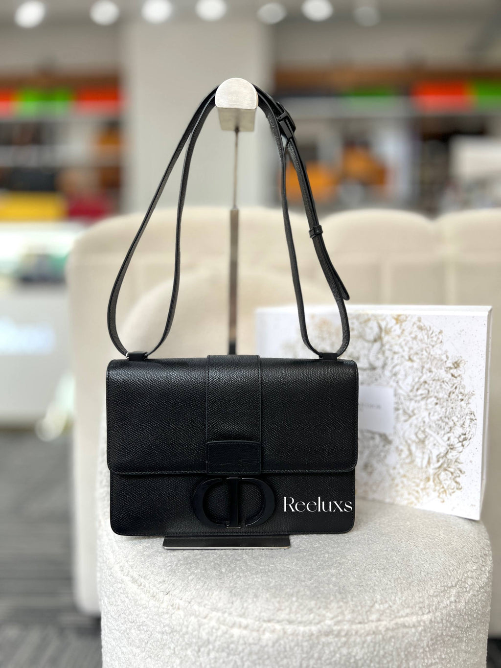 CHRISTIAN  DIOR
Ultra Matte Grained Calfskin 30 Montaigne Flap Bag Black Base