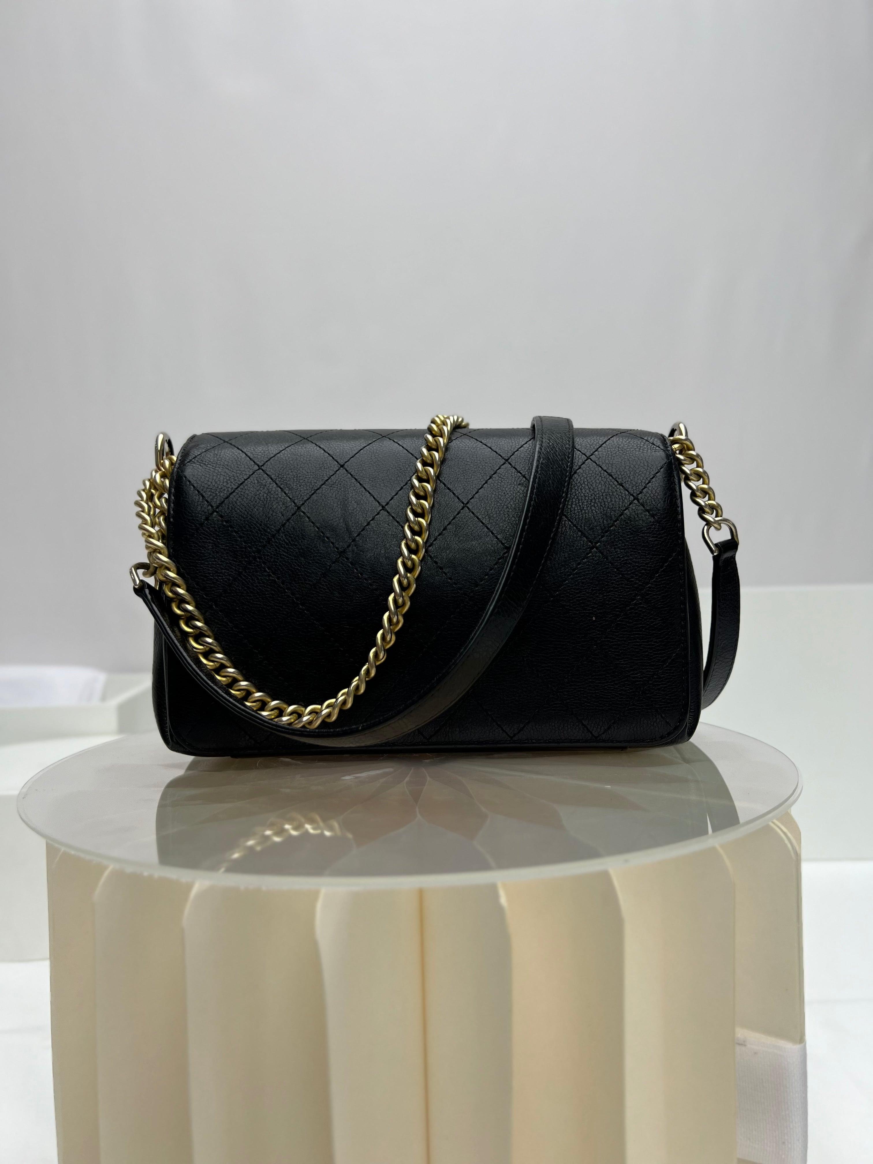 Chanel Straight Lines Flap Bag Quilted Calfskin Medium Black - Reeluxs 