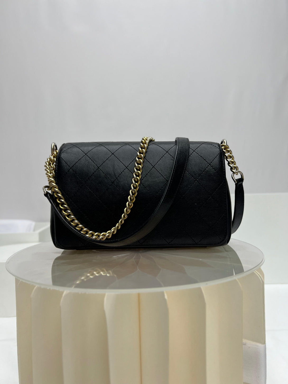 Chanel Straight Lines Flap Bag Quilted Calfskin Medium Black - Reeluxs 