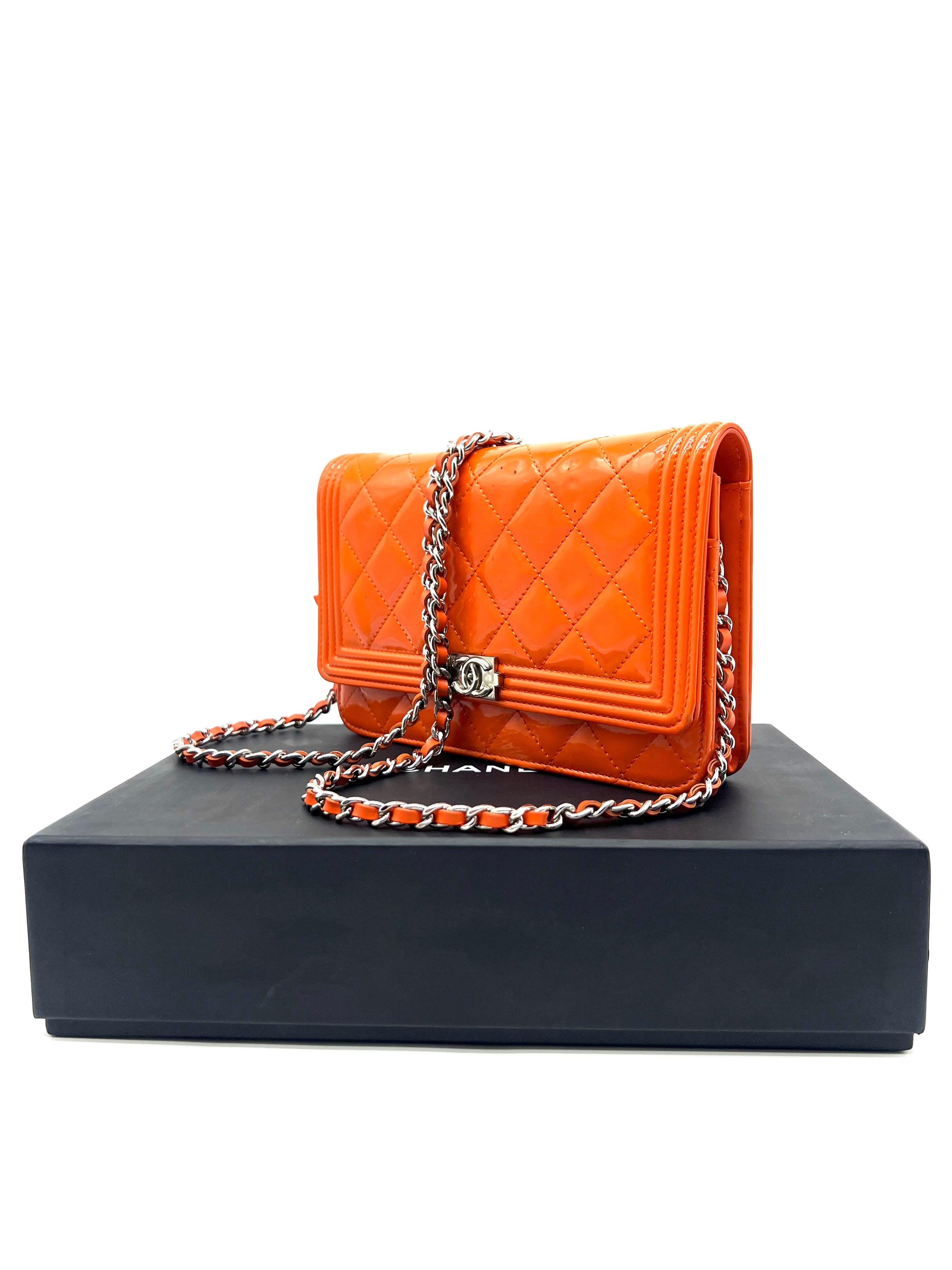 CHANEL Orange Quilted Patent Leather Classic WOC Clutch Bag - Reeluxs 