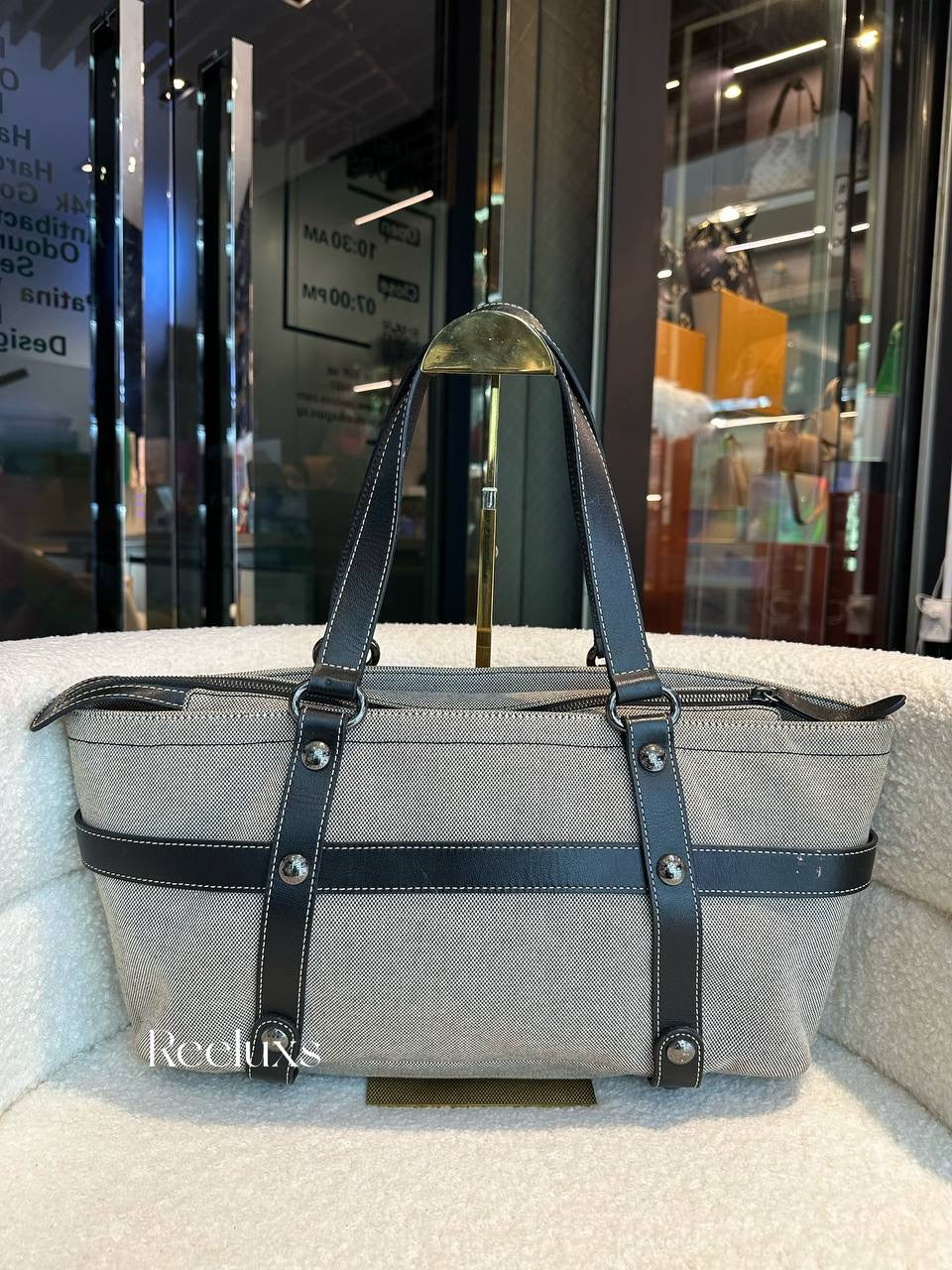 BURBERRY Blue Label Tote Bag Horse Logo Canvas Leather Women Bag JPN Original LT