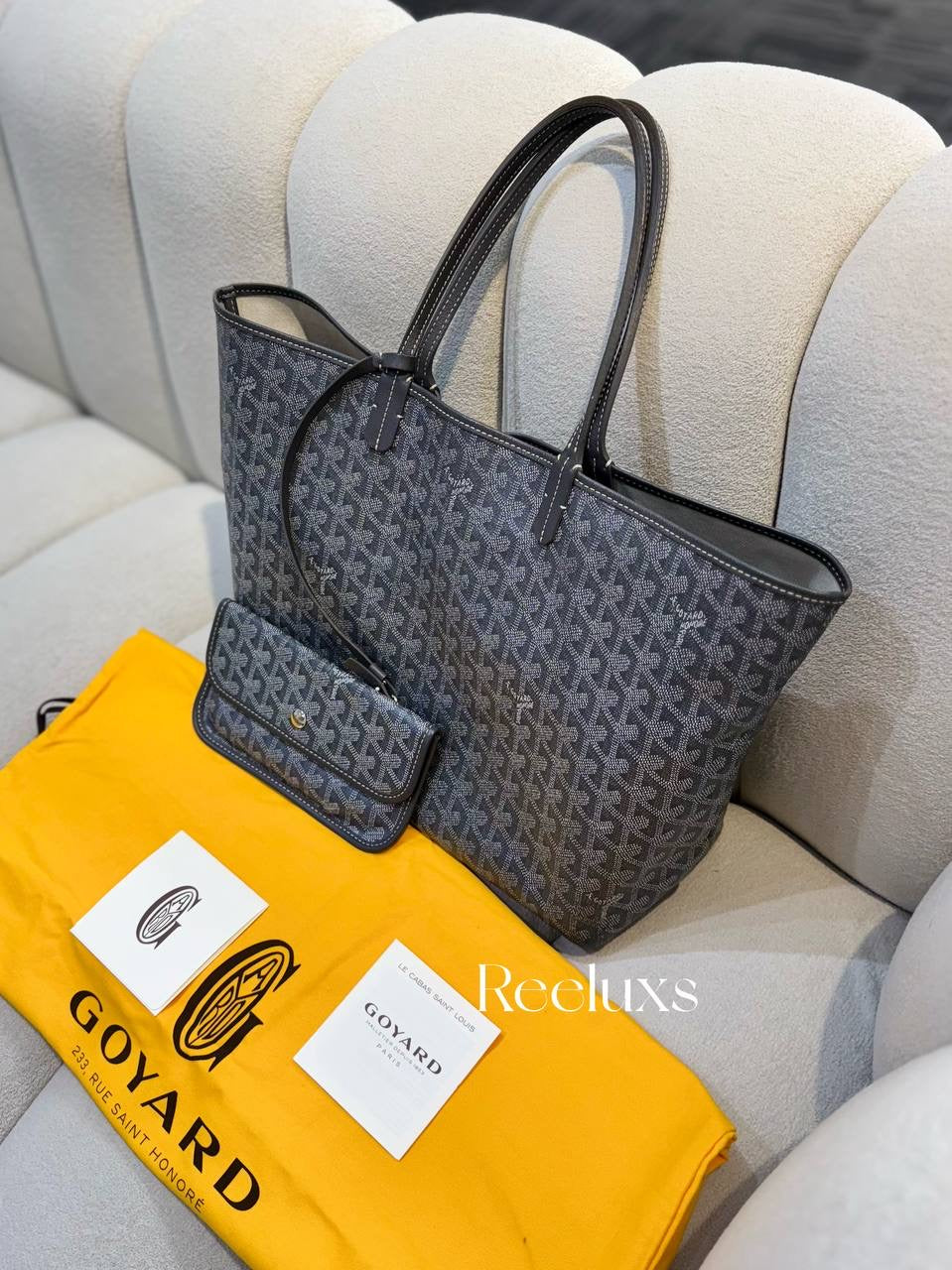 GOYARD Saint Louis PM Tote Bag Pouch Gray Shopping Purse Women's