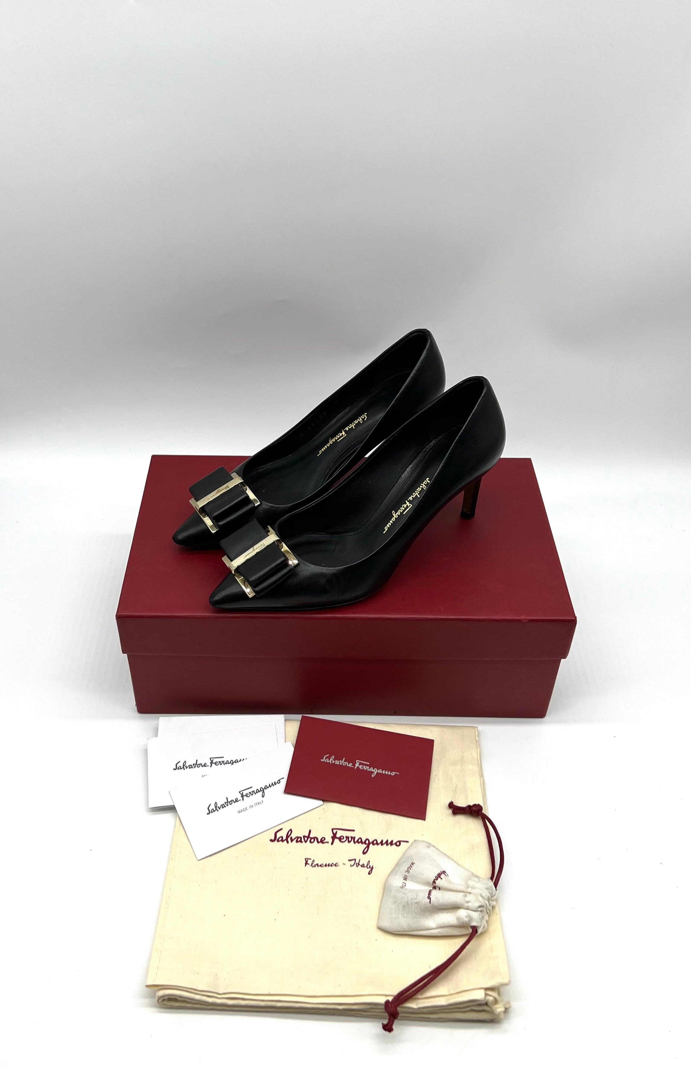 Salvatore Ferragamo Casual Style Plain Leather Pin Heels Party Style - Reeluxs 