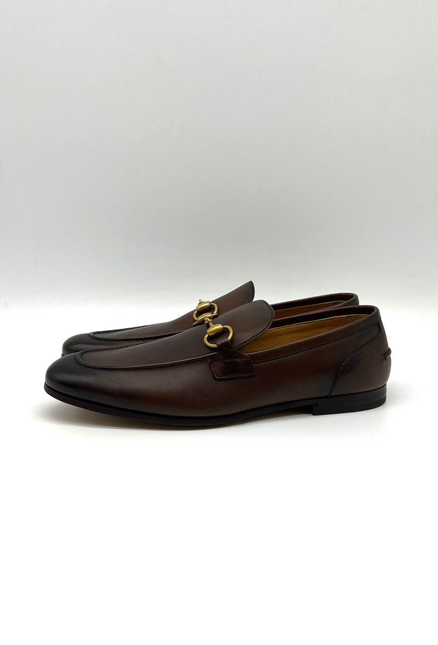 Gucci - Jordaan Horsebit Burnished-Leather Loafers - Dark brown - Reeluxs 