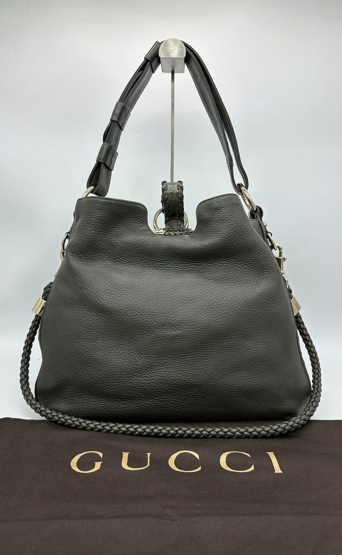 GUCCI Olive Green Alligator Trimmed Hobo Bag - Reeluxs 