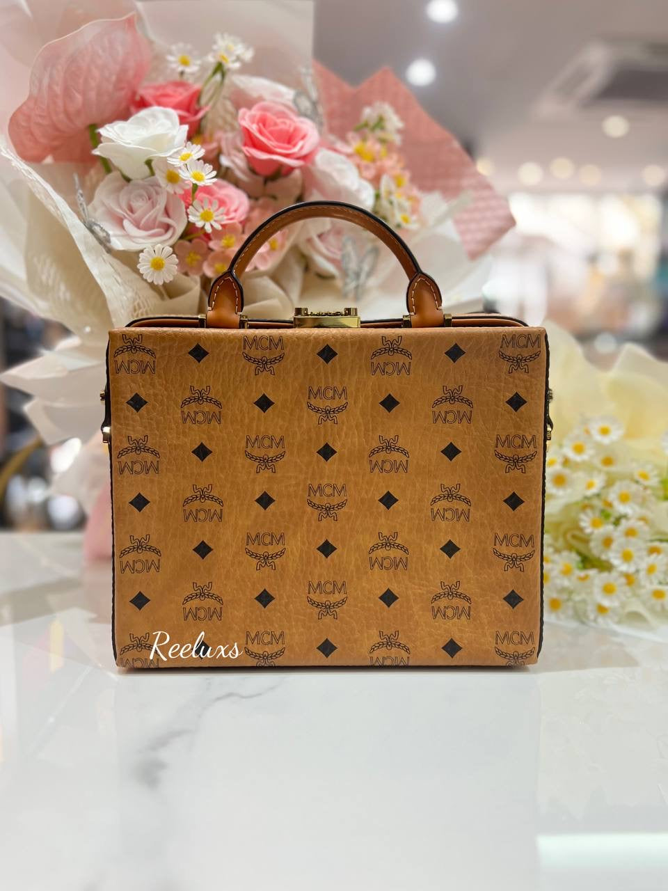 MCM Briefcase, Visetos canvas in cognac