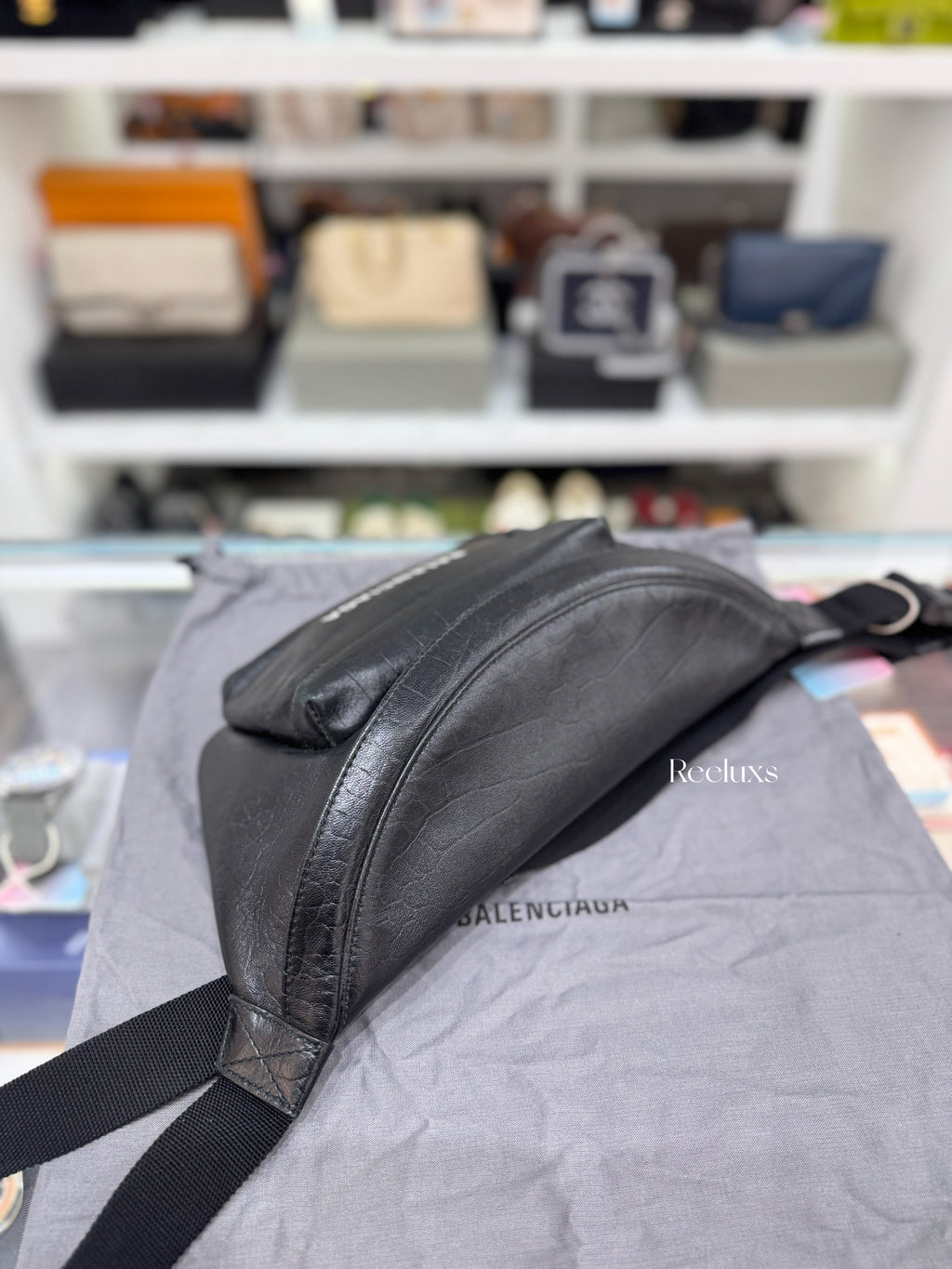 BALENCIAGA Everyday Belt Bag in Crocodile-Embossed Leather