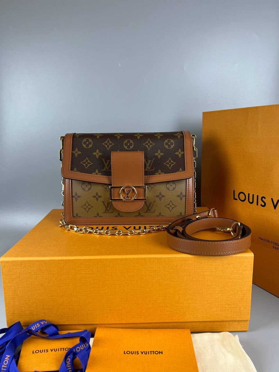 2024 Micrcochip LOUIS VUITTON DAUPHINE LV MM Other Monogram Canvas Handbag Microchip Full Set