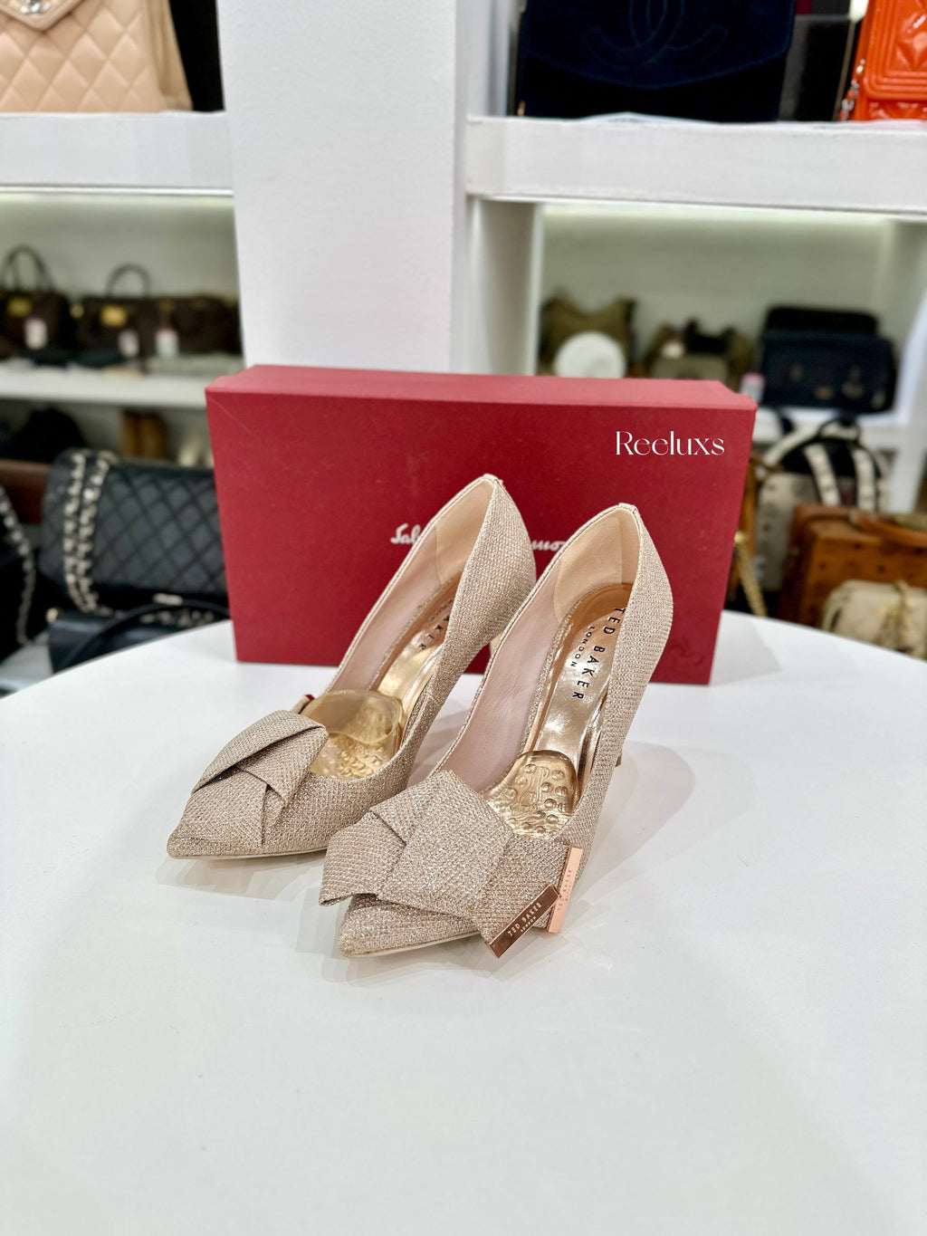 TED BAKER London Azeline Gold Glitter Closed-Toe Pumps