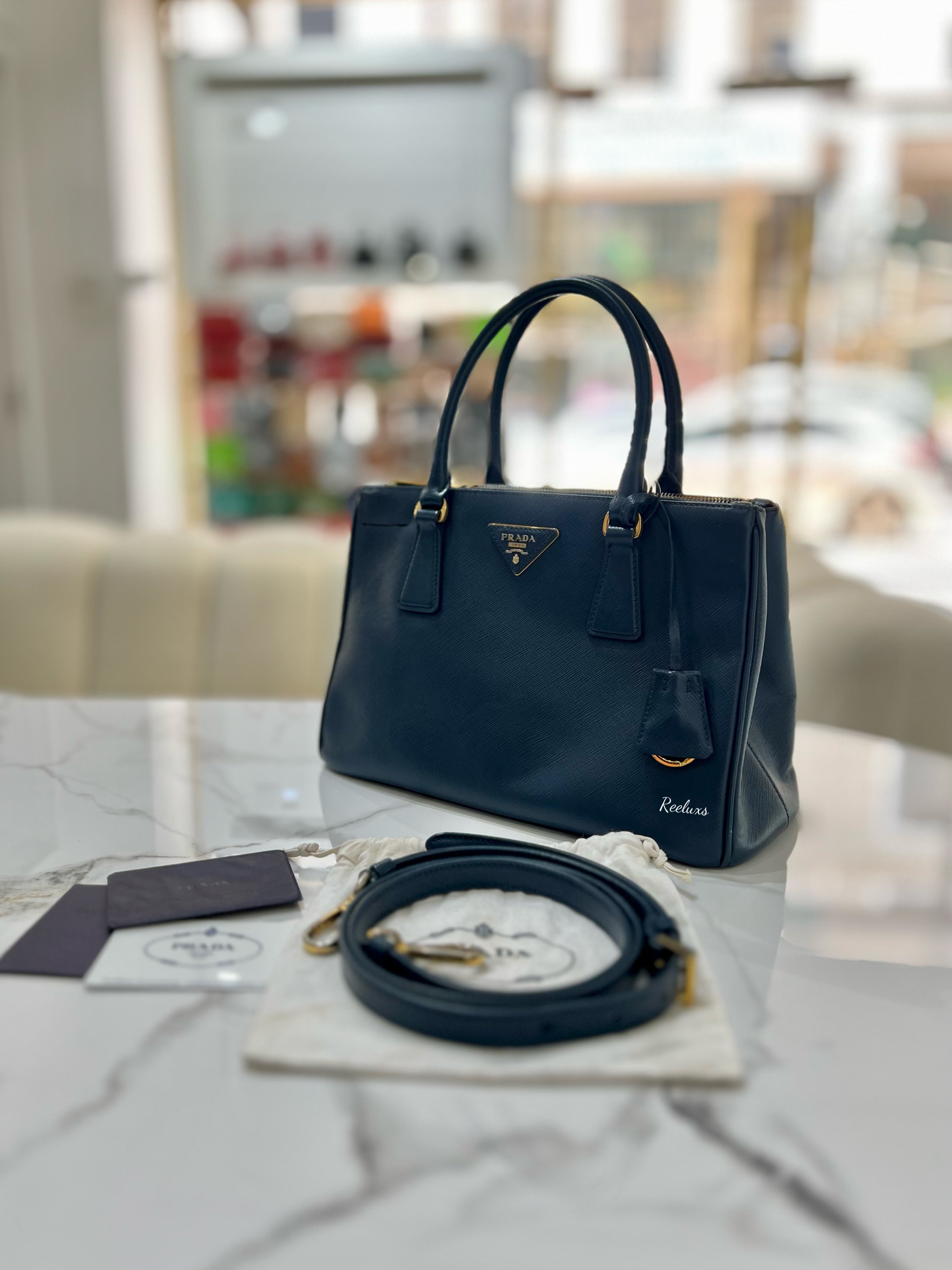 PRADA Saffiano Galleria Bag Small Navy Blue