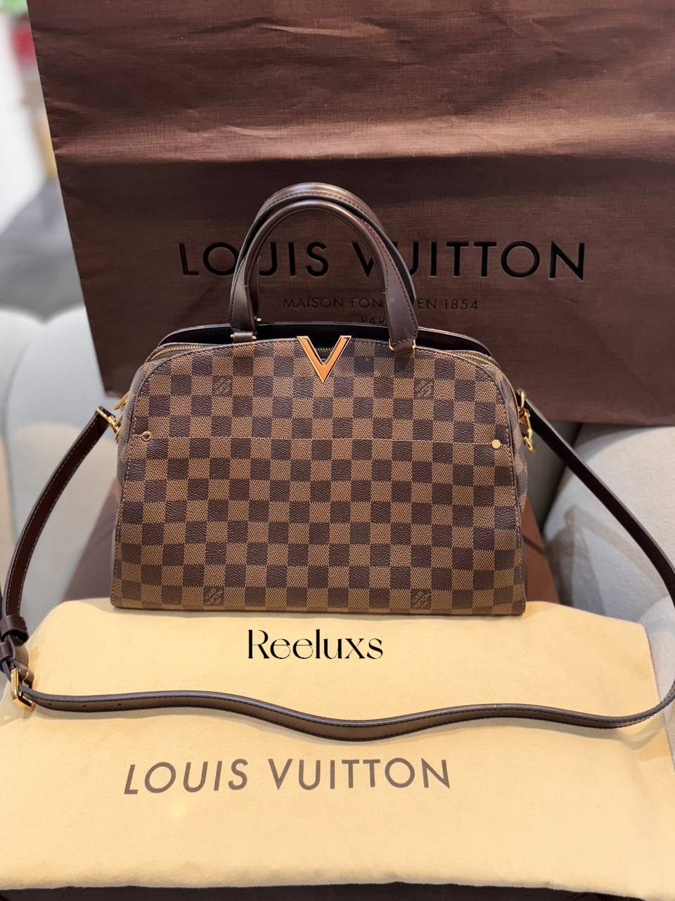 FULL SET LOUIS VUITTON LV Kensington Bowling Damier Ebene Shoulder Bag