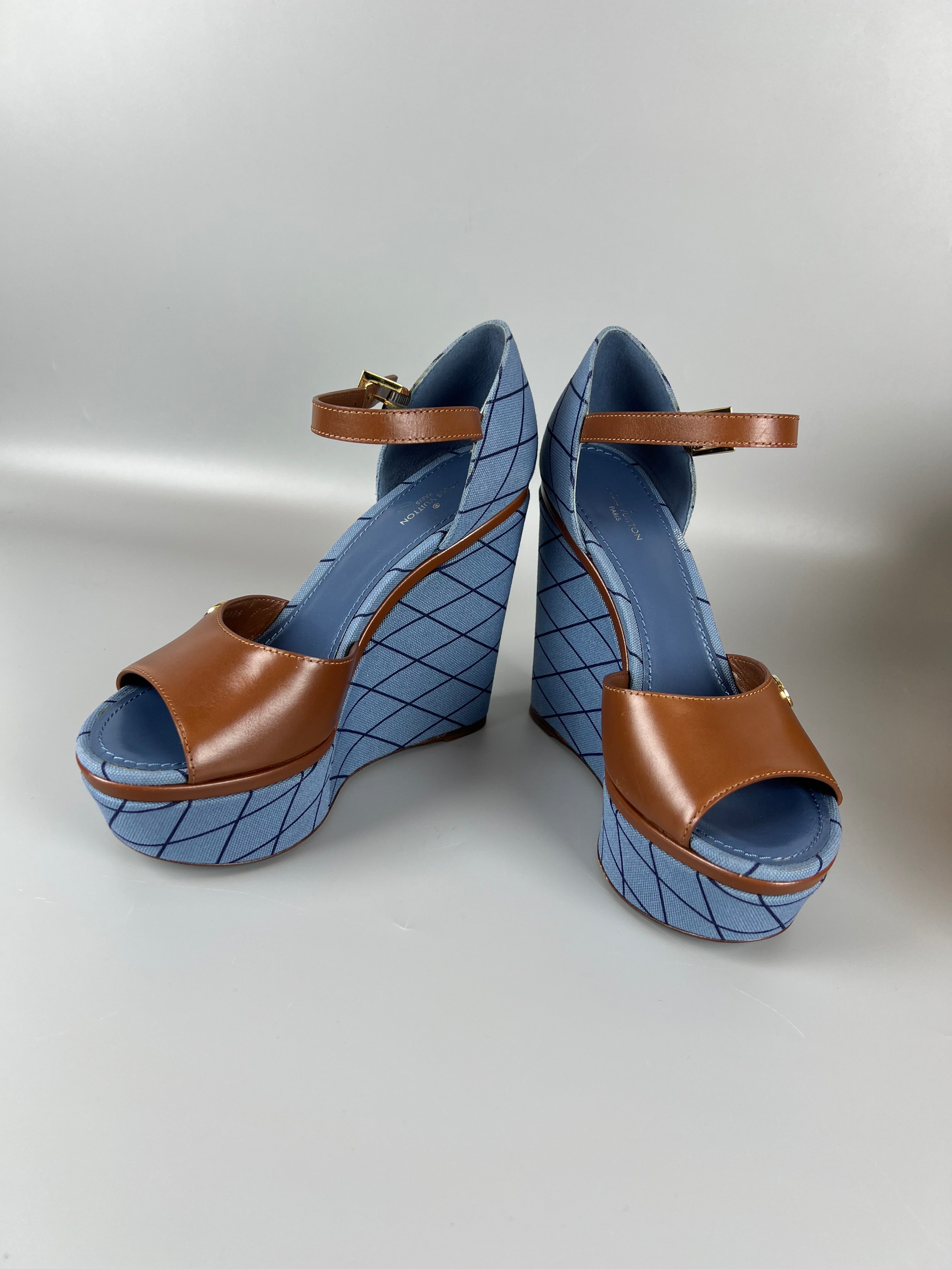 LOUIS VUITTON LV Denim Malletage Blossom Wedge Heels