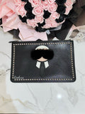 FENDI Karlito Studded Black Leather Clutch Bag