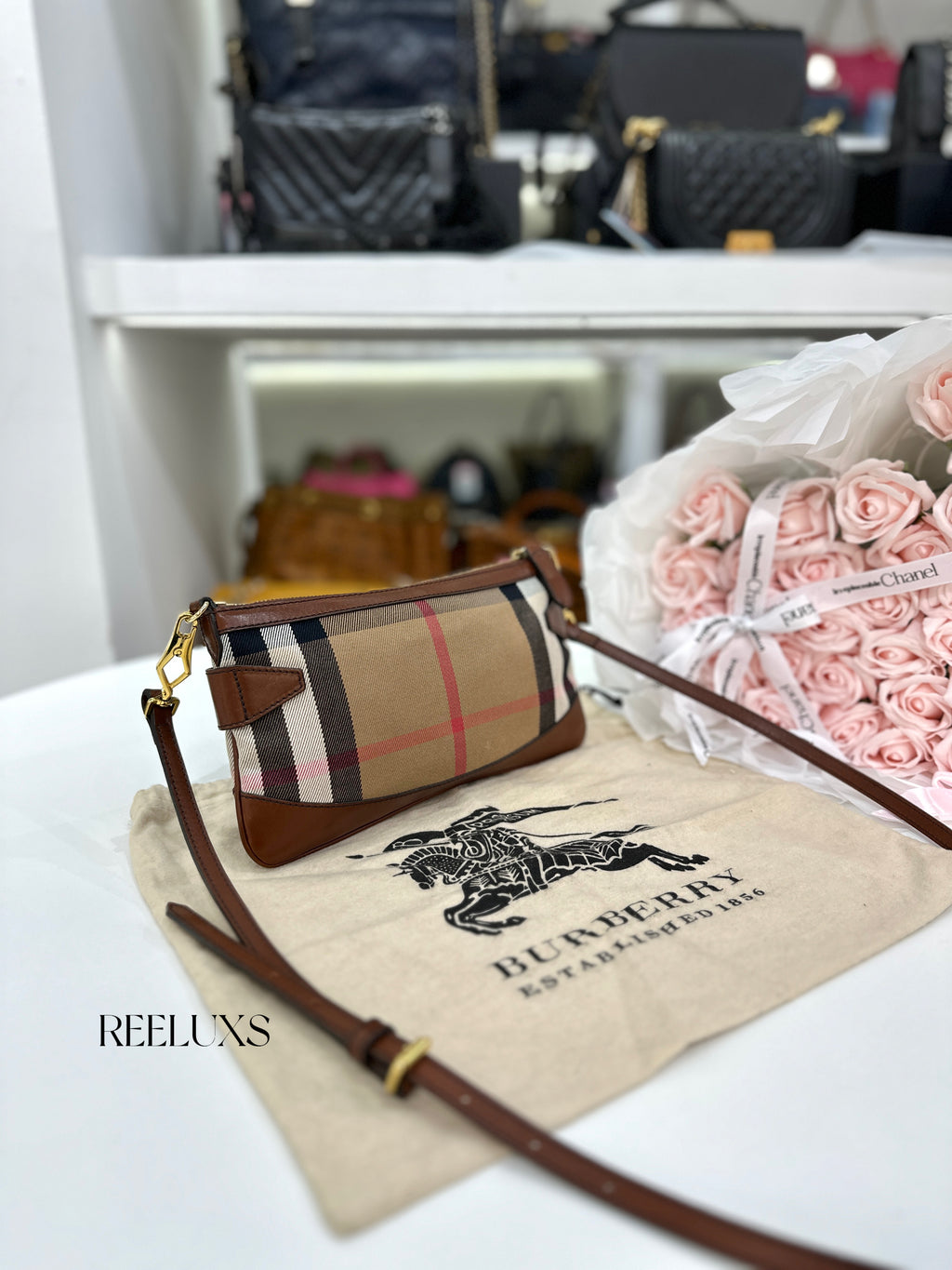 BURBERRY  House Check Bridle Calfskin Peyton Crossbody Bag