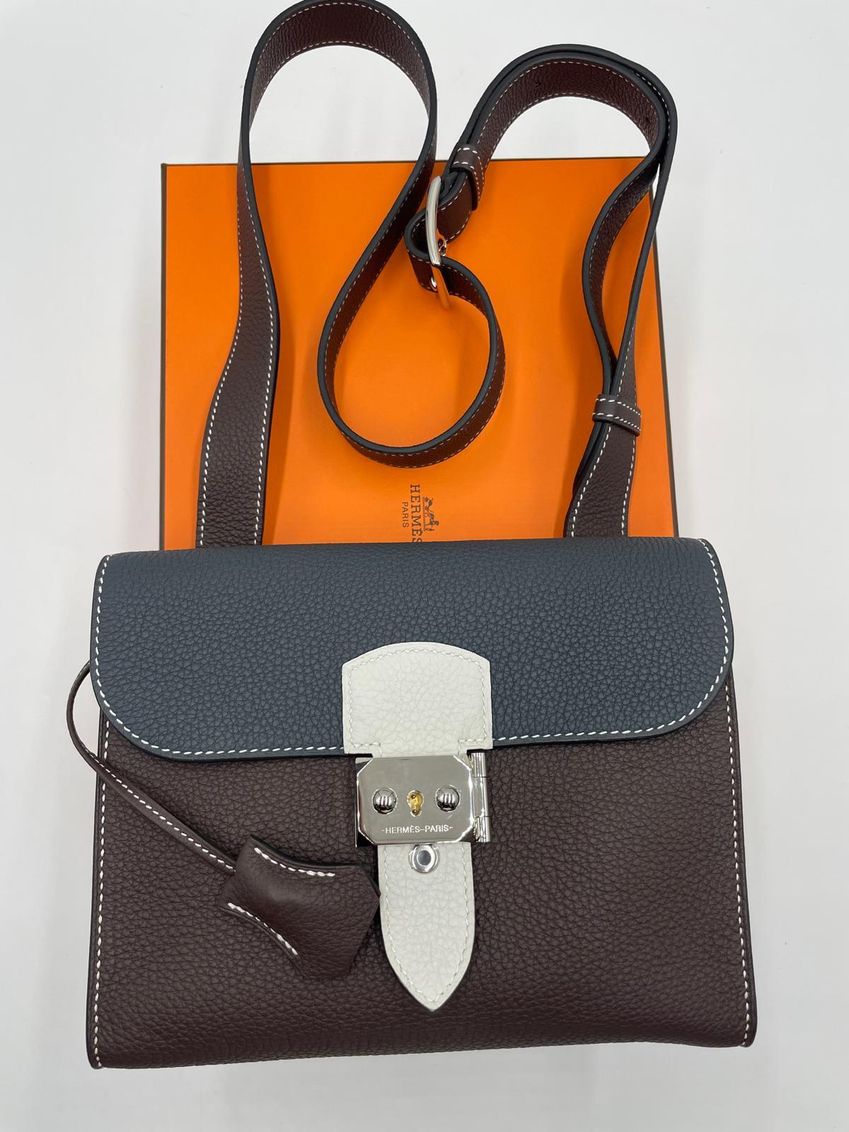 Hermes Sac a depeches 21 colorblock bag in Togo calfskin with Palladium plated - Reeluxs 