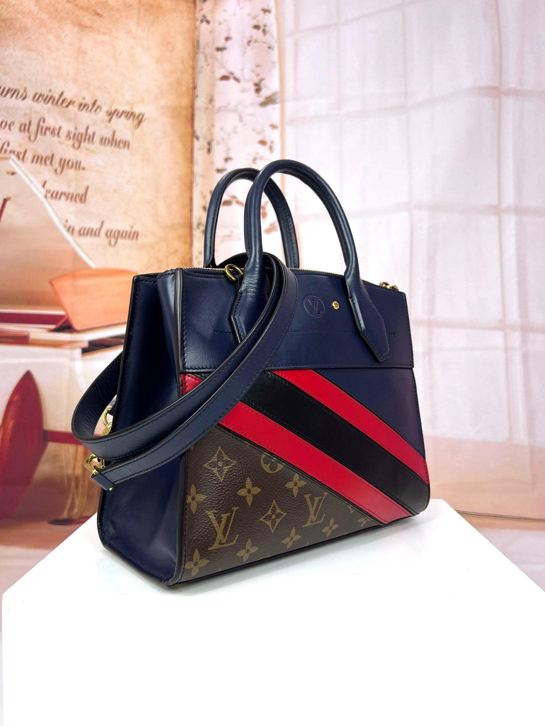 LOUIS VUITTON Calfskin Monogram Striped City Steamer PM Blue Hand & Shoulder Bag - Reeluxs 